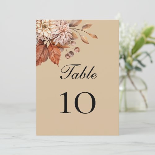 Taupe Boho Floral Wedding Table Number Cards