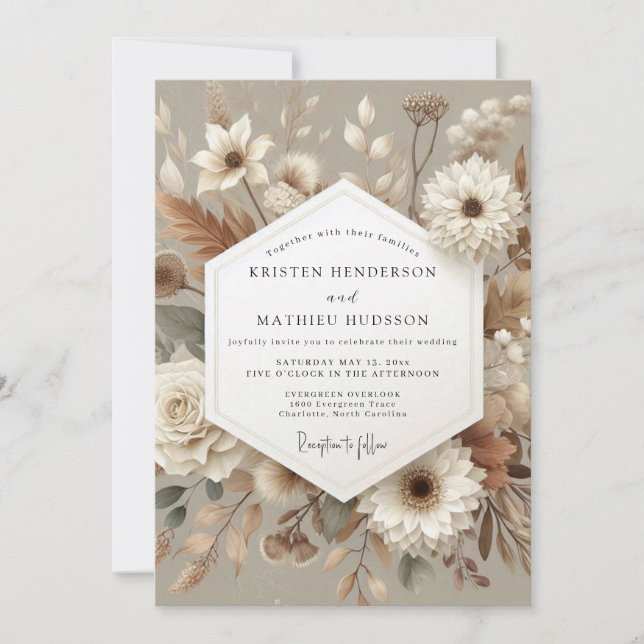 Taupe Botanical Romance Wedding Invitation (Front)
