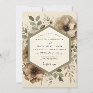 Taupe Botanical Woodland Wedding Invitation