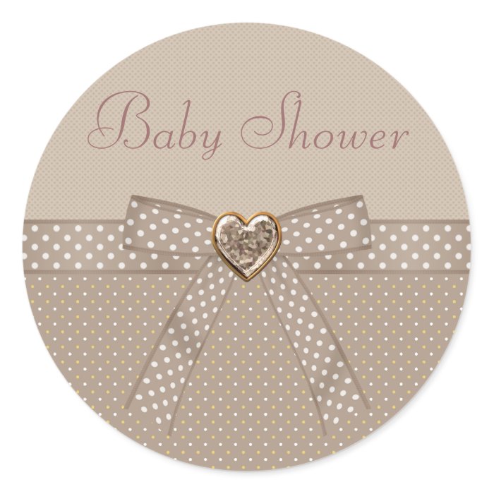 Taupe Bow & Heart Jewel Baby Shower Stickers