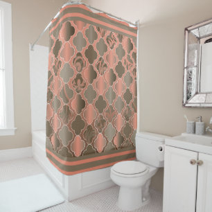 Taupe Brown and Peach Quatrefoil Patterns Shower Curtain