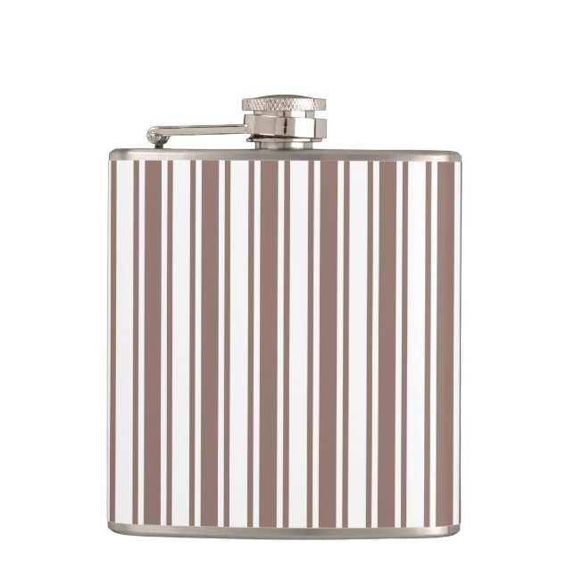 Taupe brown and white candy stripes flask (Front)