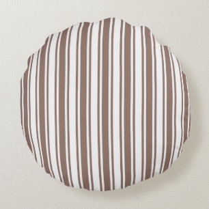 Taupe brown and white candy stripes round pillow