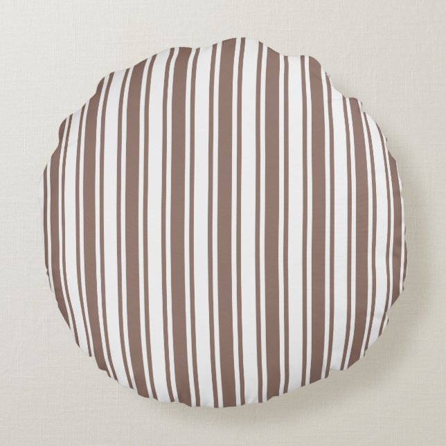 Taupe brown and white candy stripes round pillow (Back)