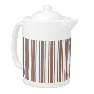 Taupe brown and white candy stripes teapot