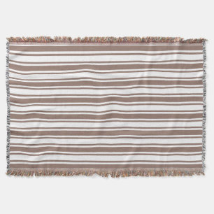 Taupe brown and white candy stripes throw blanket