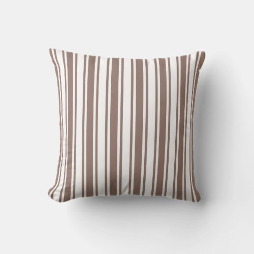 Taupe brown and white candy stripes throw pillow