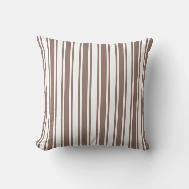 Taupe brown and white candy stripes throw pillow (Front)