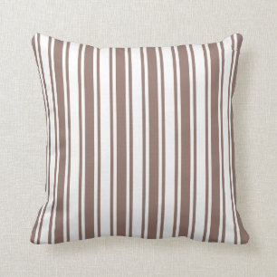 Taupe brown and white candy stripes throw pillow