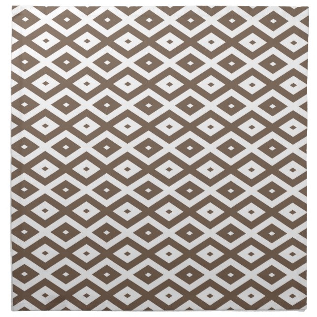 Taupe brown and white diamond pattern cloth napkin (Front)