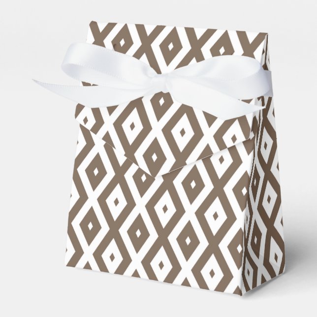 Taupe brown and white diamond pattern favor boxes (Front Side)