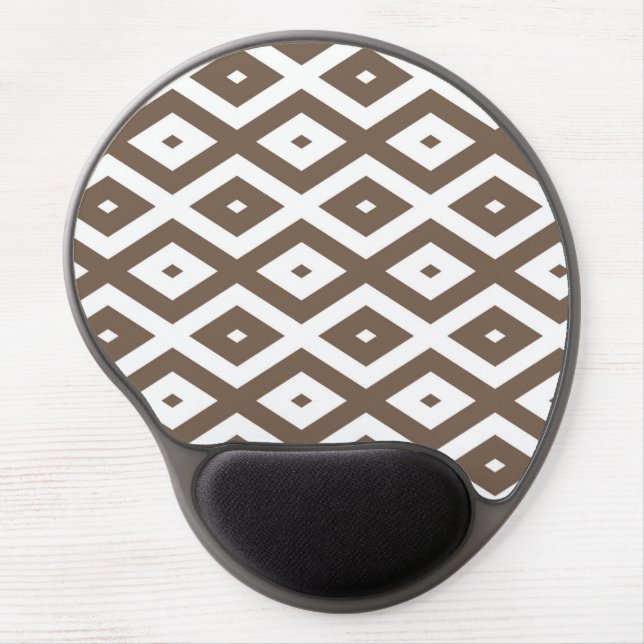 Taupe brown and white diamond pattern gel mouse pad (Front)