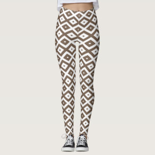 Taupe brown and white diamond pattern leggings