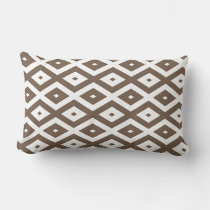 Taupe brown and white diamond pattern lumbar pillow