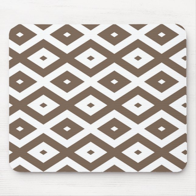 Taupe brown and white diamond pattern mouse pad (Front)