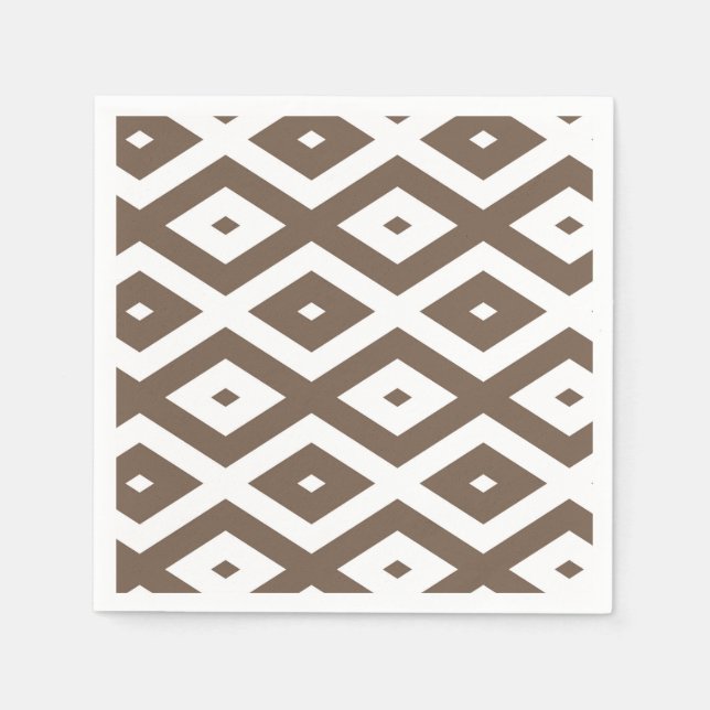 Taupe brown and white diamond pattern napkins (Front)