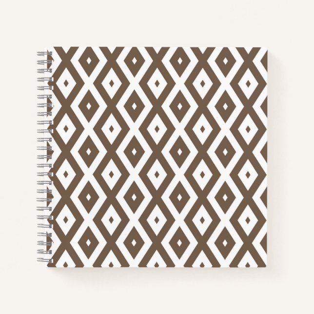 Taupe brown and white diamond pattern notebook (Front)
