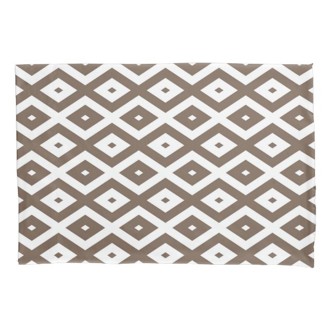 Taupe brown and white diamond pattern pillow case (Front)