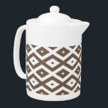 Taupe brown and white diamond pattern teapot<br><div class="desc">Taupe brown and white diamond pattern</div>