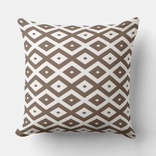 Taupe brown and white diamond pattern throw pillow