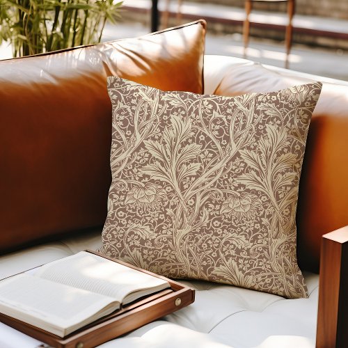 Taupe Brown Arcadia William Morris Hawthorn Throw Pillow