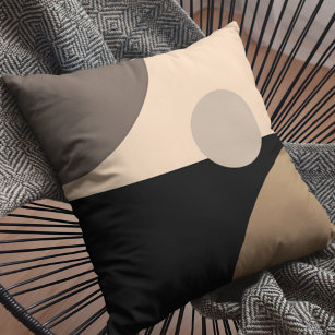 Taupe Brown Beige Black Midcentury Art Pattern Outdoor Pillow