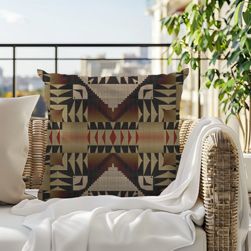 Taupe Brown Beige Dark Red Black Tribal Art Outdoor Pillow