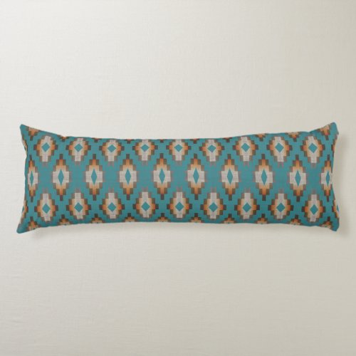 Taupe Brown Blue Teal Orange Tribal Art Pattern Body Pillow