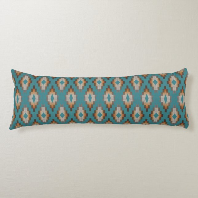 Taupe Brown Blue Teal Orange Tribal Art Pattern Body Pillow (Front)