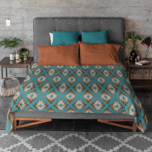 Taupe Brown Blue Teal Orange Tribal Art Pattern Duvet Cover