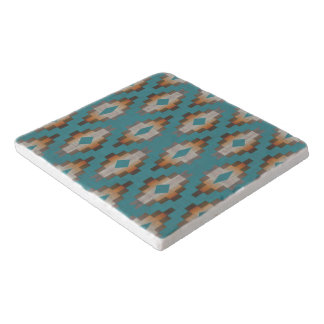 Taupe Brown Blue Teal Orange Tribal Art Pattern Trivet