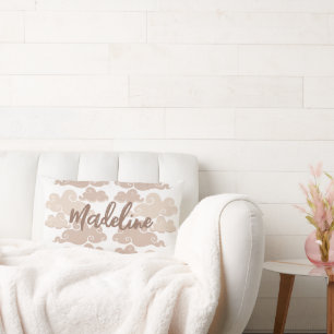 Taupe Brown Chinoiserie Cloud Name Lumbar Pillow