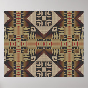 Taupe Brown Dark Red Black Ethnic Tribal Mosaic Poster