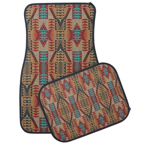 Taupe Brown Dark Red Orange Teal Blue Tribal Art Car Floor Mat