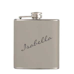 Taupe Brown Elegant Script Name Wedding Party  Flask