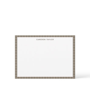 Taupe Brown Gingham Check Personalized Name Note Card