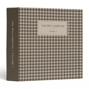 Taupe Brown Gingham Personalized Family Photo 3 Ring Binder