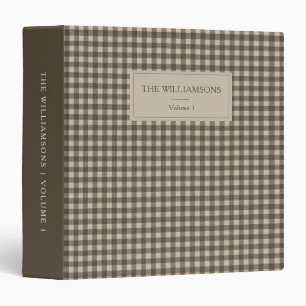 Taupe Brown Gingham Personalized Family Photo 3 Ring Binder