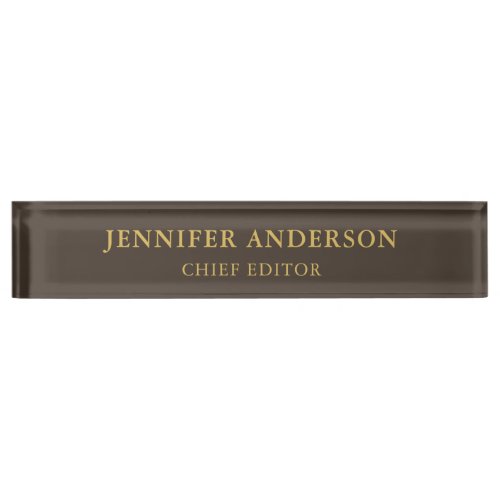 Taupe Brown  Gold Color Professional Modern Plain Desk Name Plate