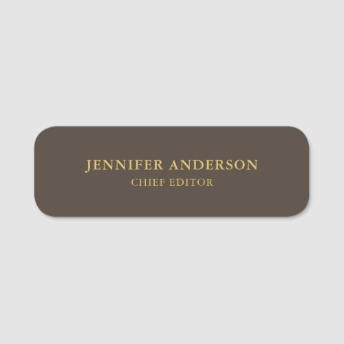 Taupe Brown  Gold Color Professional Modern Plain Name Tag