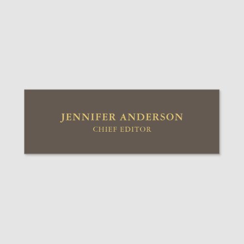 Taupe Brown  Gold Color Professional Modern Plain Name Tag