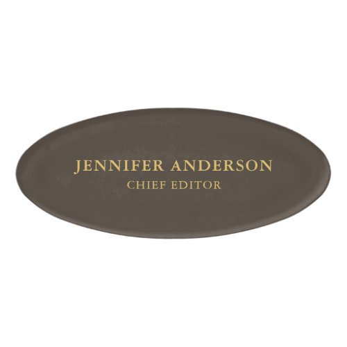 Taupe Brown  Gold Color Professional Modern Plain Name Tag