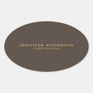 Taupe Brown & Gold Color Professional Modern Plain Oval Sticker