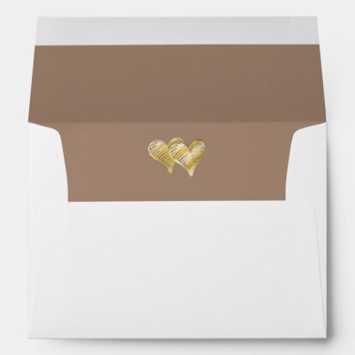 Taupe Brown Gold Embossed Double Heart Lined Envelope