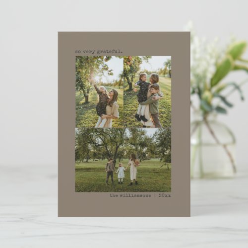 Taupe Brown Grateful Thanksgiving 4 Photo Collage Holiday Card