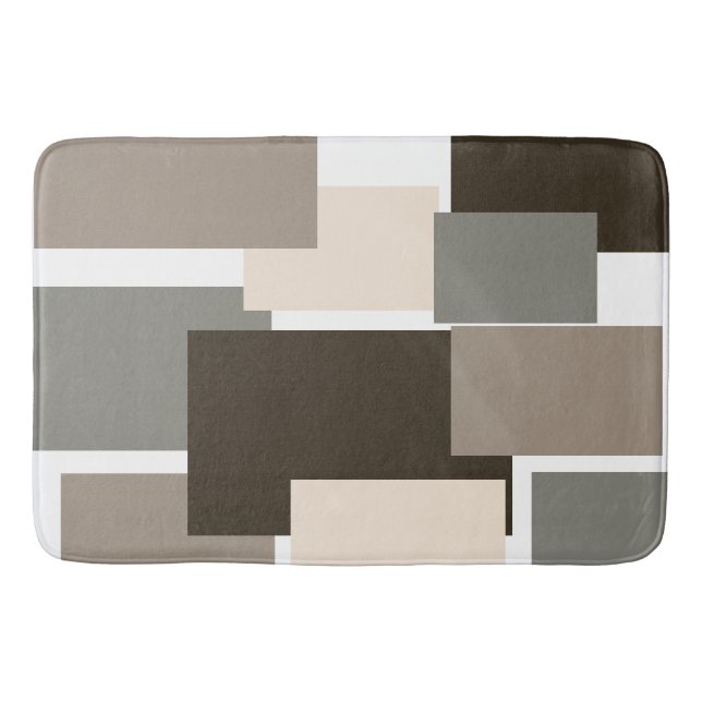 Taupe, Brown, Gray and Ivory Rectangles  Bath Mat (Front)
