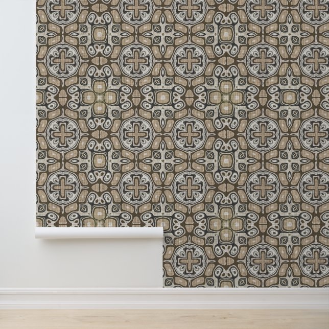 Taupe Brown Gray Beige Bohemian Tribe Art Wallpaper (Application)