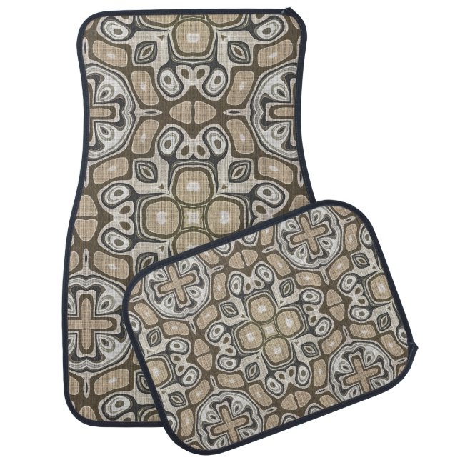 Taupe Brown Gray Beige Hip Bohemian Art Motif Car Floor Mat (Set)