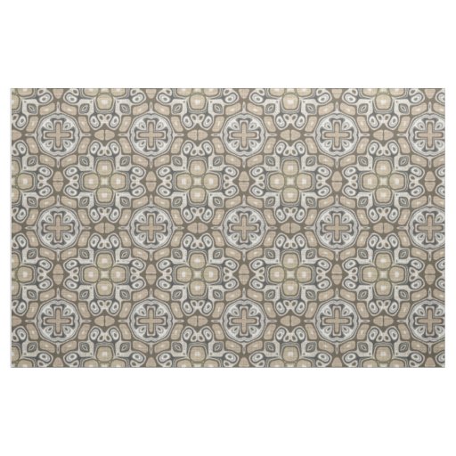 Taupe Brown Gray Beige Hip Bohemian Art Motif Fabric