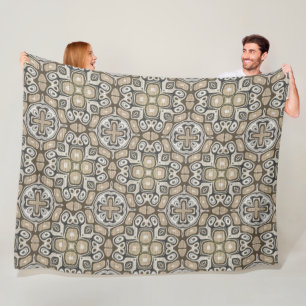 Taupe Brown Gray Beige Hip Bohemian Art Motif Fleece Blanket